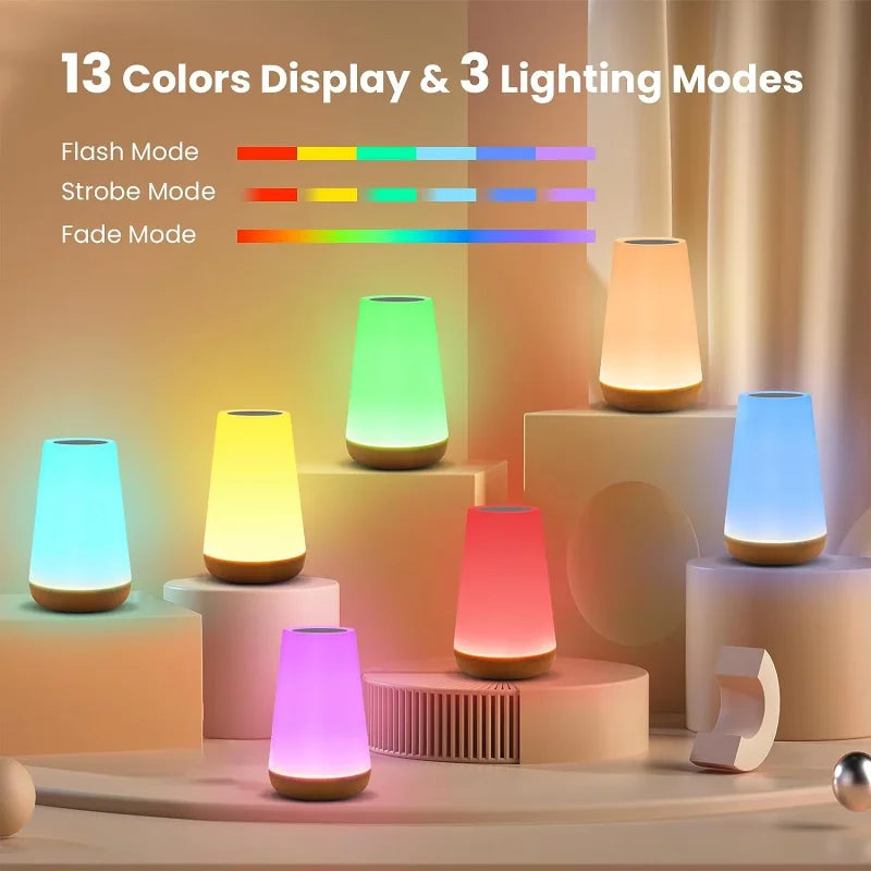 Night Light Bedroom Dimmable Touch Lamp 13 Colors and 5 Brightness Baby Table Lamp Portable Rechargeable Bedside Table Lamp