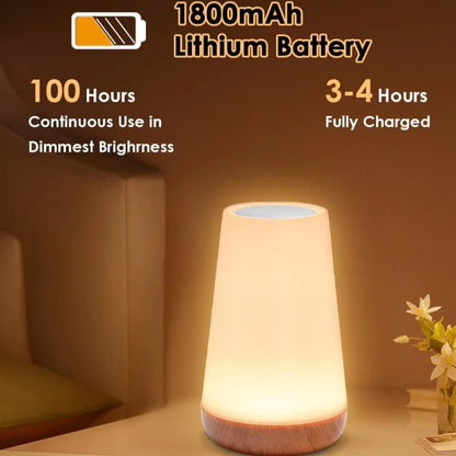 Night Light Bedroom Dimmable Touch Lamp 13 Colors and 5 Brightness Baby Table Lamp Portable Rechargeable Bedside Table Lamp
