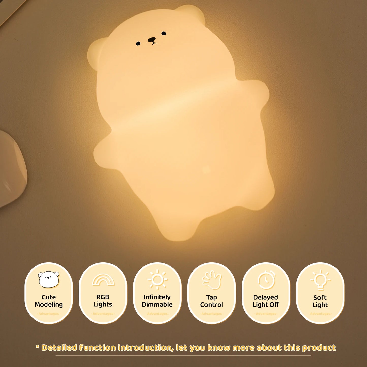 Cute Silicone Night Lamp Lying Flat Bear Desktop Decorative Light Indoor Creative Atmosphere Lamp Baby Night Lamp Children Gift