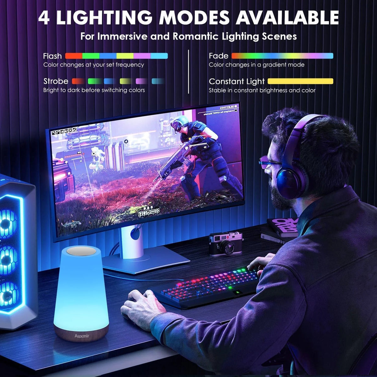 Night Light Bedroom Dimmable Touch Lamp 13 Colors and 5 Brightness Baby Table Lamp Portable Rechargeable Bedside Table Lamp