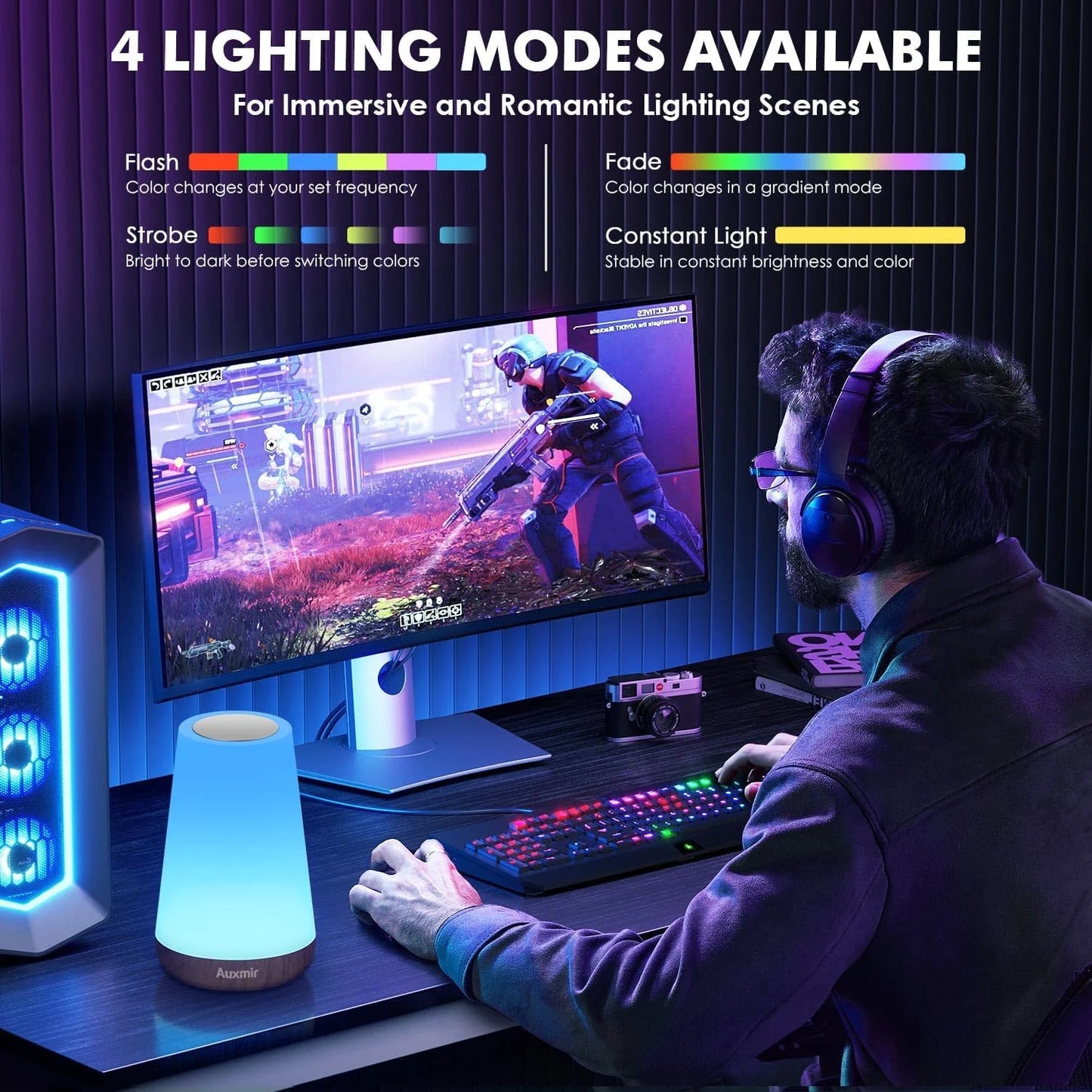 Night Light Bedroom Dimmable Touch Lamp 13 Colors and 5 Brightness Baby Table Lamp Portable Rechargeable Bedside Table Lamp